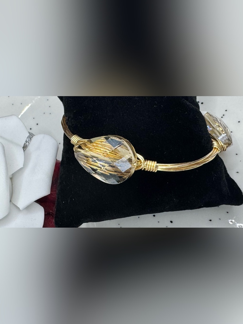 Bourbon and Bowties Gold Wire Bangle Bracelet with Champagne Accent Crystals